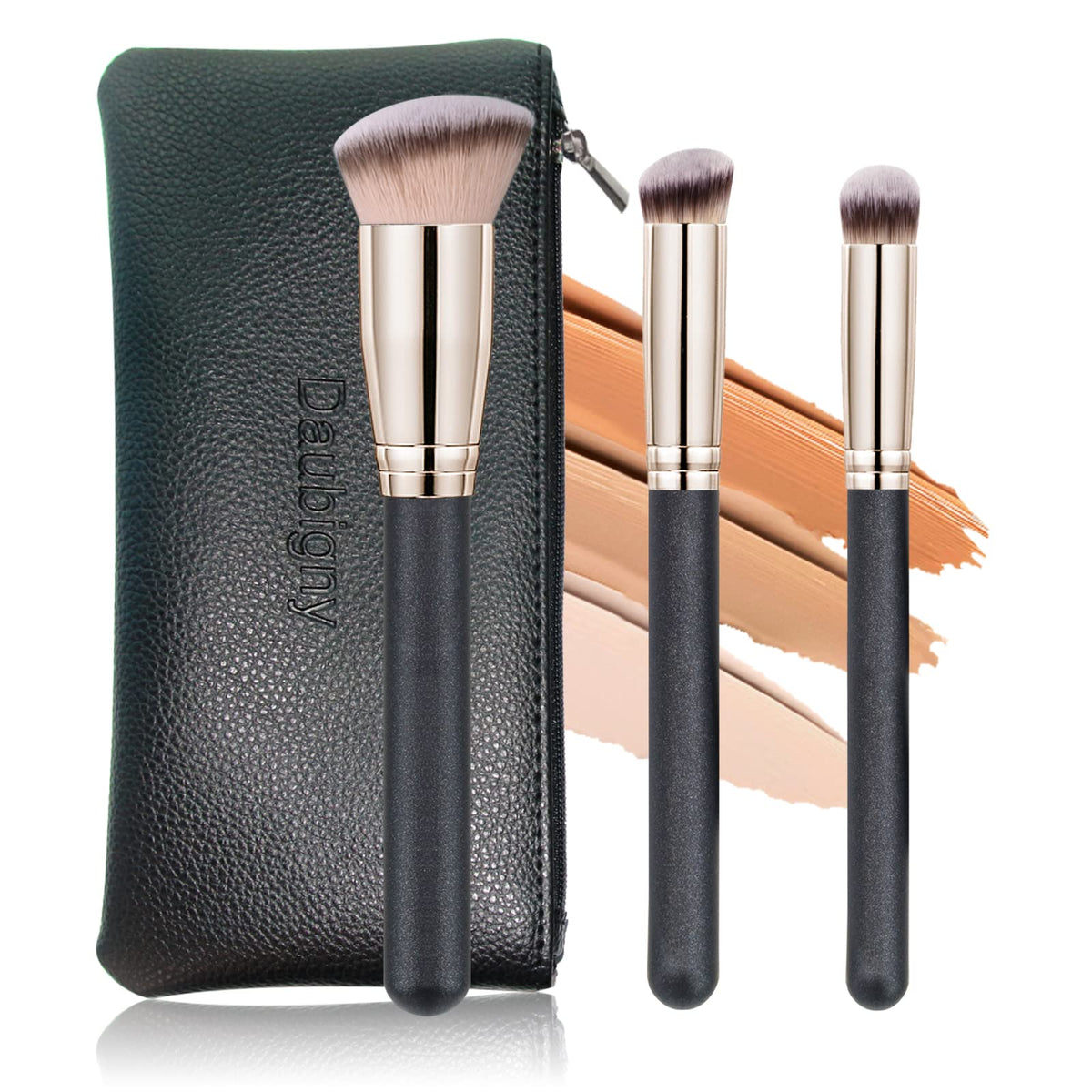 Daubigny 3pcs Makeup Brush Set - Premium Synthetic Kabuki Brushes for Liquid & Cream Foundation