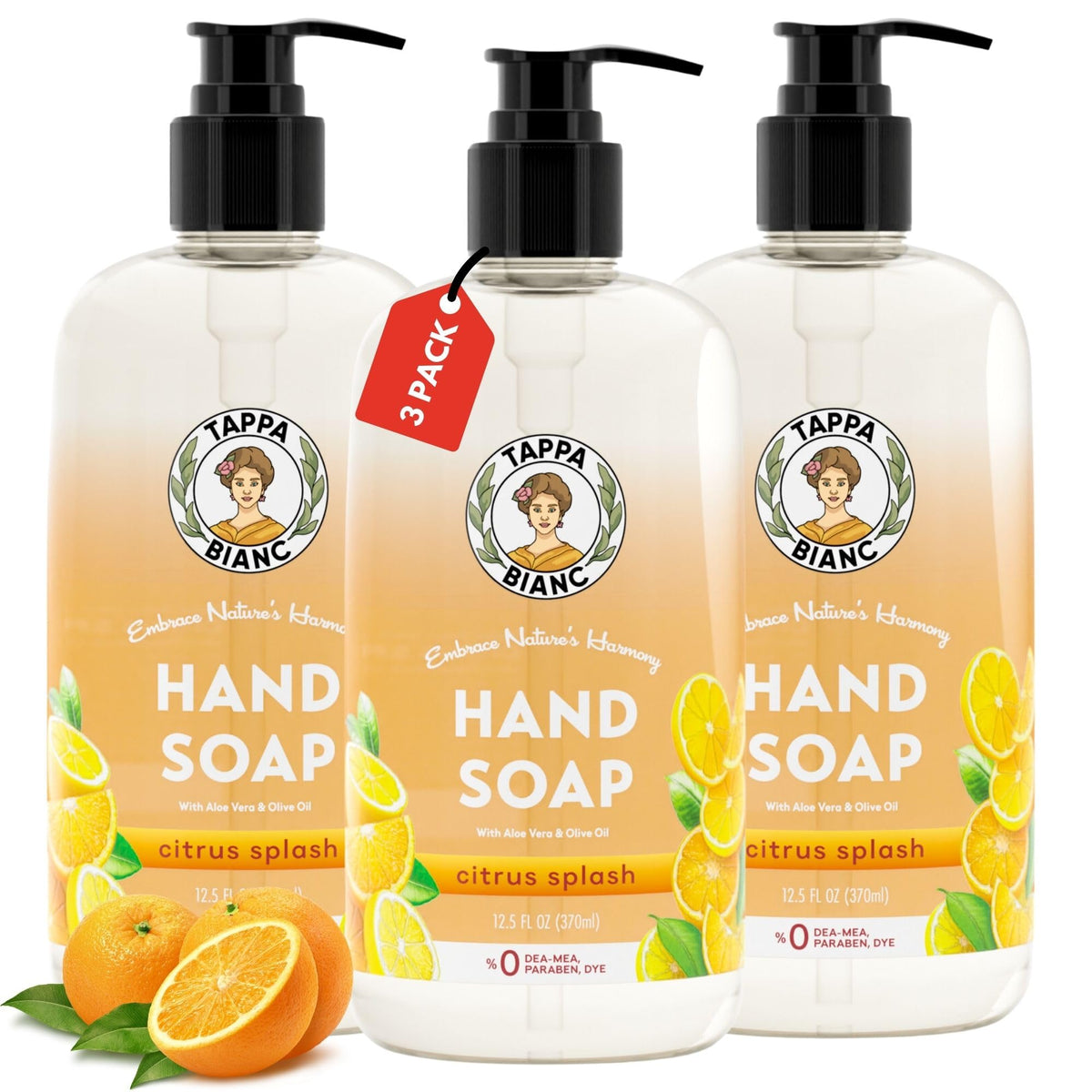 Tappa Bianc Citrus Splash Liquid Hand Soap, 12.5 Fl Oz, Non-Toxic, Pack Of 3