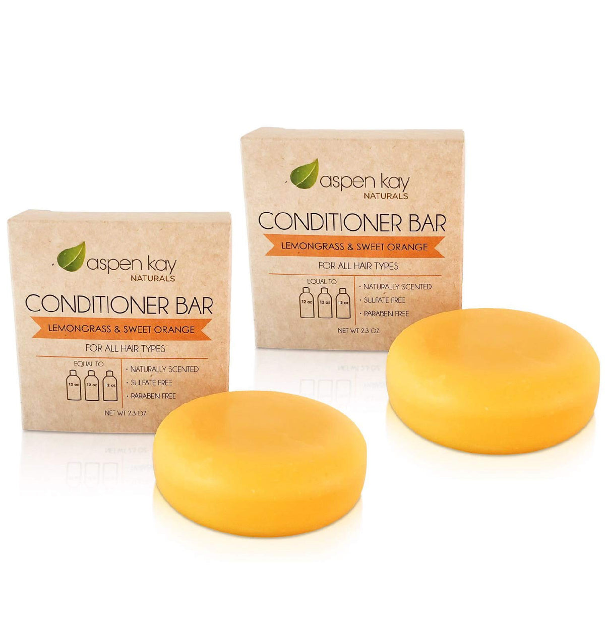 Aspen Kay Naturals Solid Lemongrass & Sweet Orange Conditioner Bar, 2-Pack, Sulfate-Free