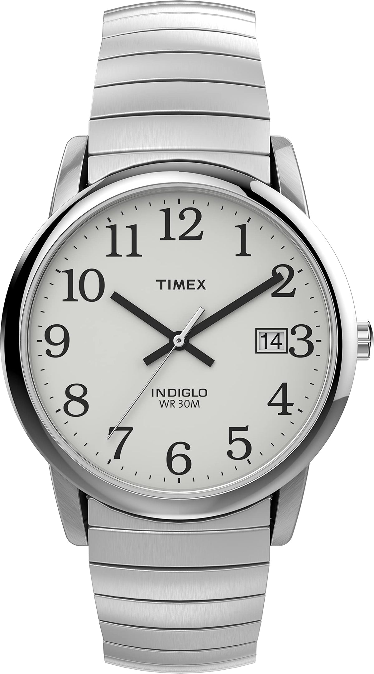 Timex Easy Reader 35Mm Men'S Watch - Silver-Tone Case, White Dial, Expansion Band