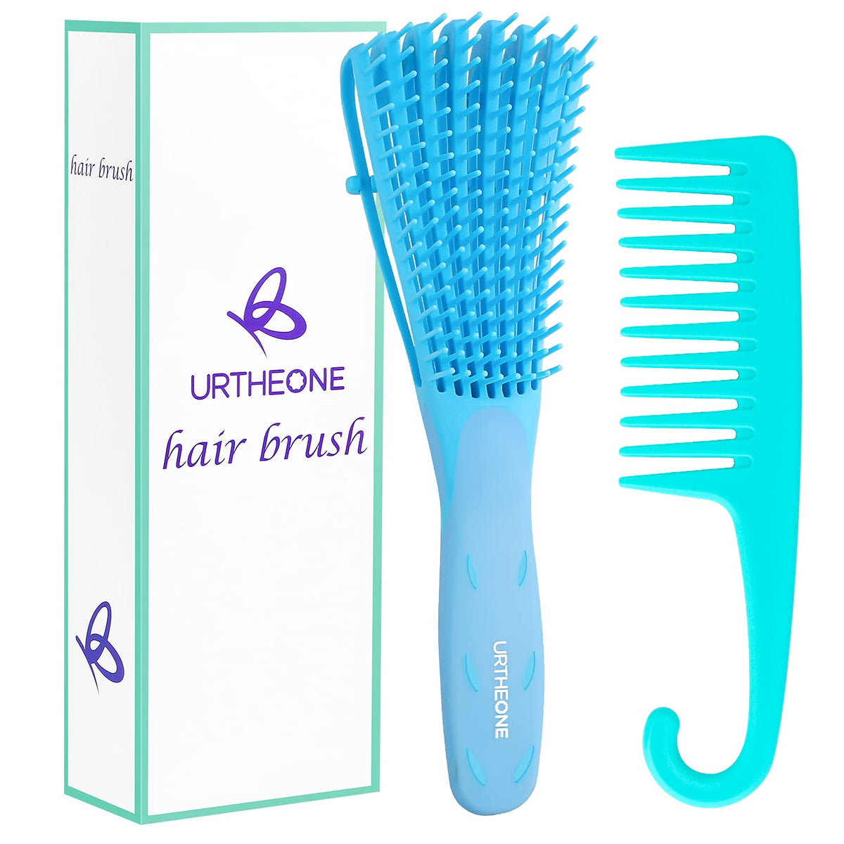 URTHEONE Detangling Hair Brush Set for Kinky, Curly, Wavy Hair - Comfortable Grip, Easy Clean, Blue