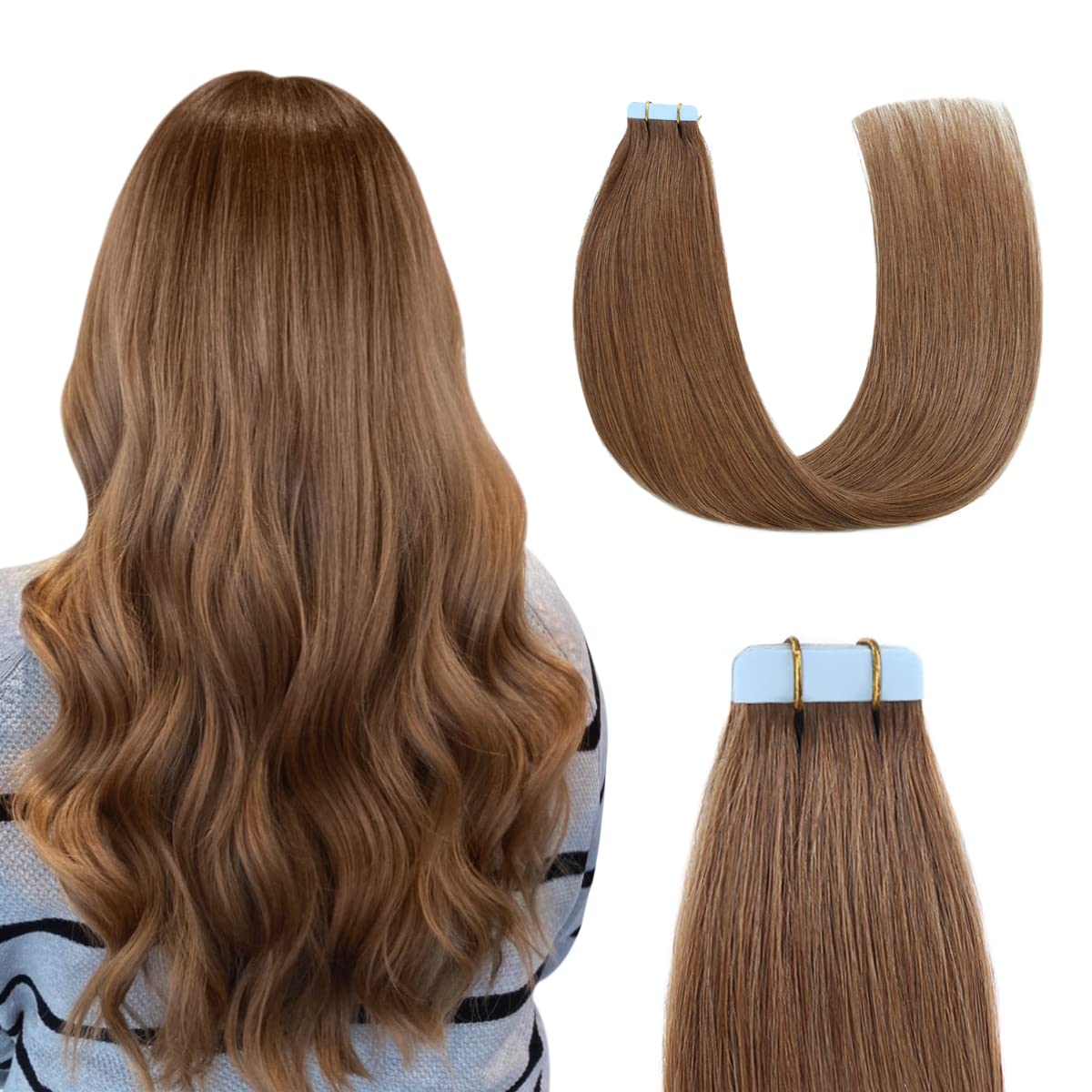 Sunya 16&quot; Tape In Hair Extensions - Silky Straight Remy Human Hair, #6 Chestnut Brown, 20Pcs