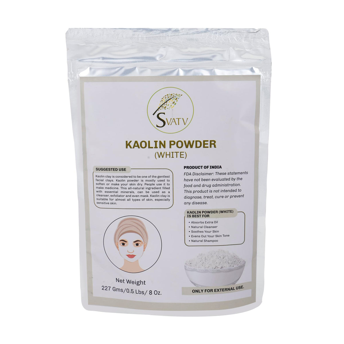 Svatv Kaolin White Clay For Face Mask & Spa, 8Oz Natural Diy Bath Bomb & Soap Making