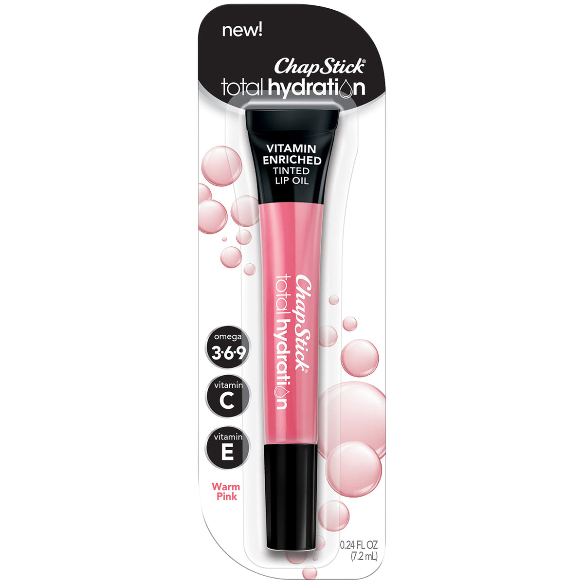 Chapstick Total Hydration Warm Pink Tinted Lip Oil Tube - 0.24 Oz Vitamin Enriched Lip Care