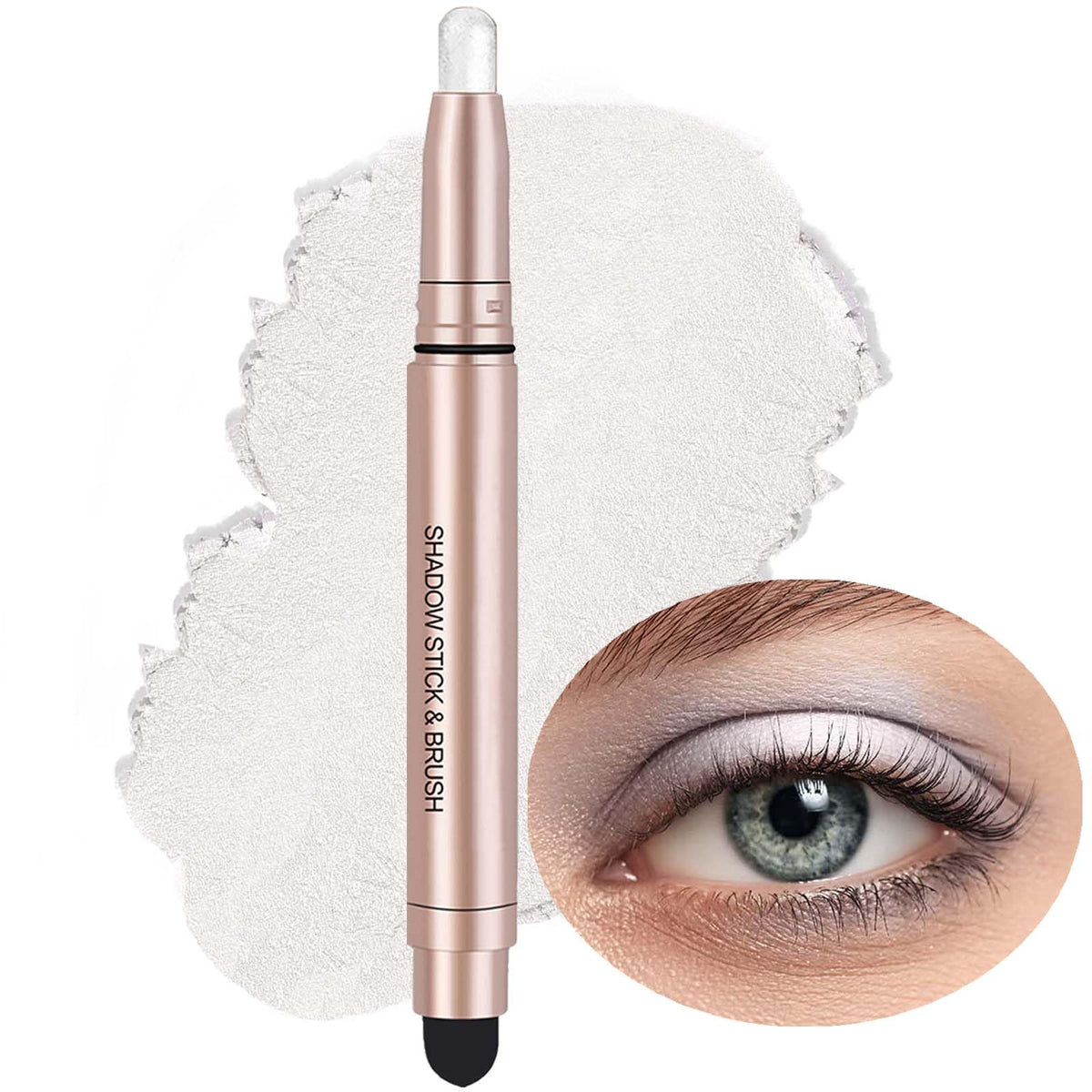 Saubzean White Shimmer Eyeshadow Stick - Waterproof Highlighter Cream Pencil, Long Lasting Matte