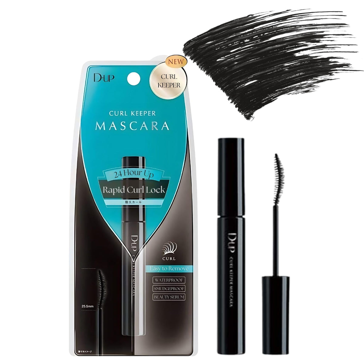 D-Up Curl Keeper Mascara Black - Waterproof, Long-Lasting, Curved Brush, Smudge Resistant