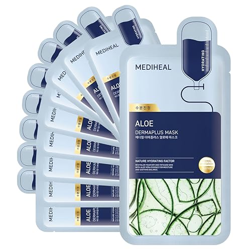 Mediheal Aloe Mask (10 Count) - Daily Vegan Hydrating Sheet Mask With Panthenol & Hyaluron