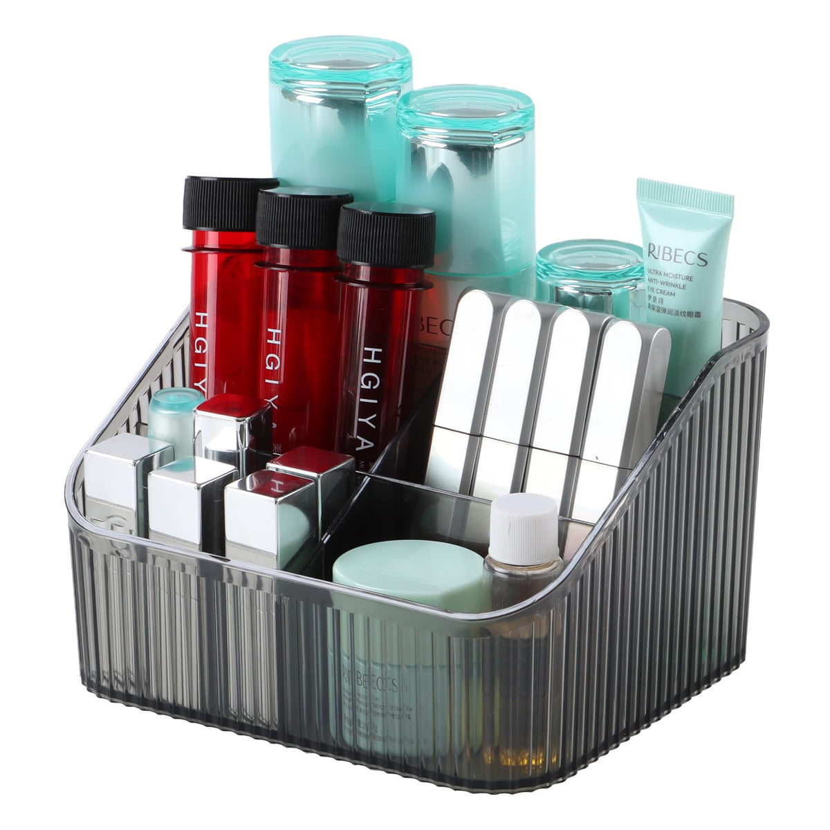 Osteed Black Makeup Brush Holder - 5 Cup Vanity Organizer For Skincare, Perfume & Accessories