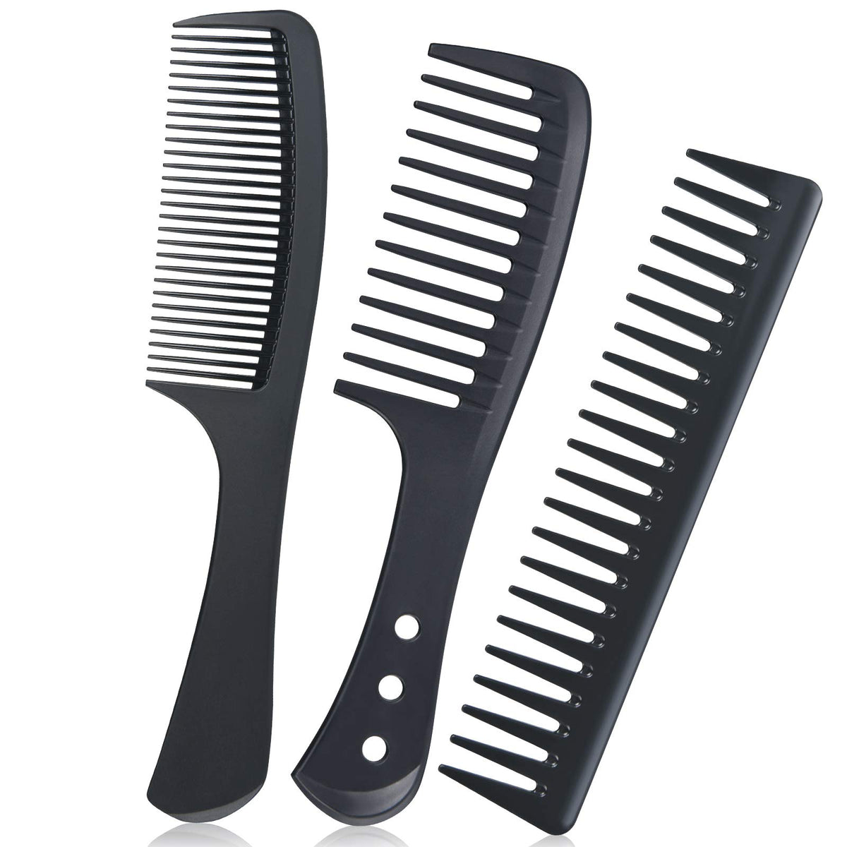 Uraqt Wide Tooth Combs Set - 3 Pack, Heat Resistant, Anti-Static Carbon Hair Brushes For Detangling