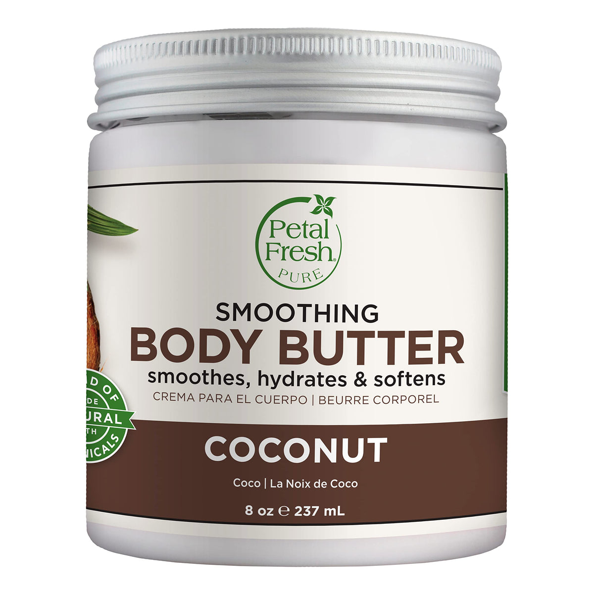 Petal Fresh Coconut Body Butter - Organic Argan Oil & Shea, Vegan, 8 Oz, Intense Hydration