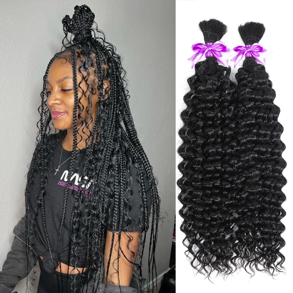 Miss Lee Human Hair Bundles For Boho Knotless Braids - 22&quot; Water Wave, Curly, 100G, Natural