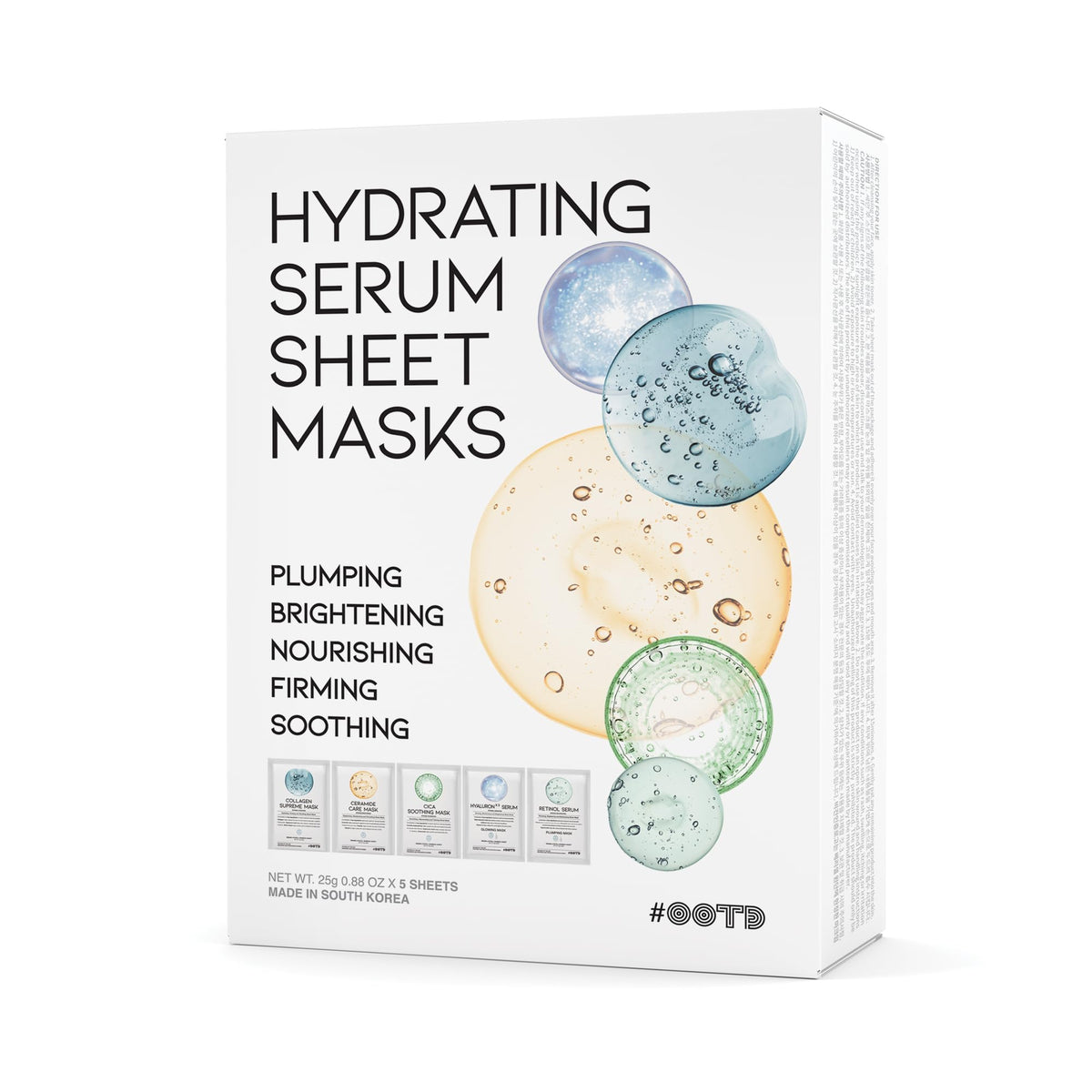 #Ootd Hydrating Sheet Mask Variety Pack - 5 Vegan Masks For Dry, Acne, Sensitive Skin