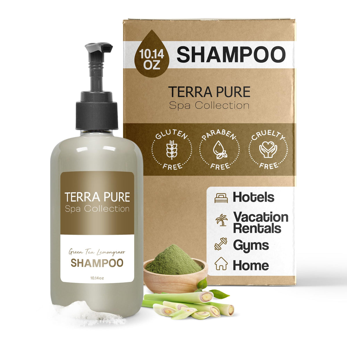 Terra Pure Spa Shampoo Pump Bottle - 10.14 Oz | Luxury Hotel Amenities