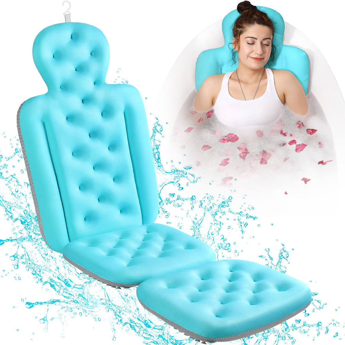 Voxor Full Body Bath Pillow, Thick Ocean Blue Cushion For Neck & Back Support, 56&quot; X 16&quot;