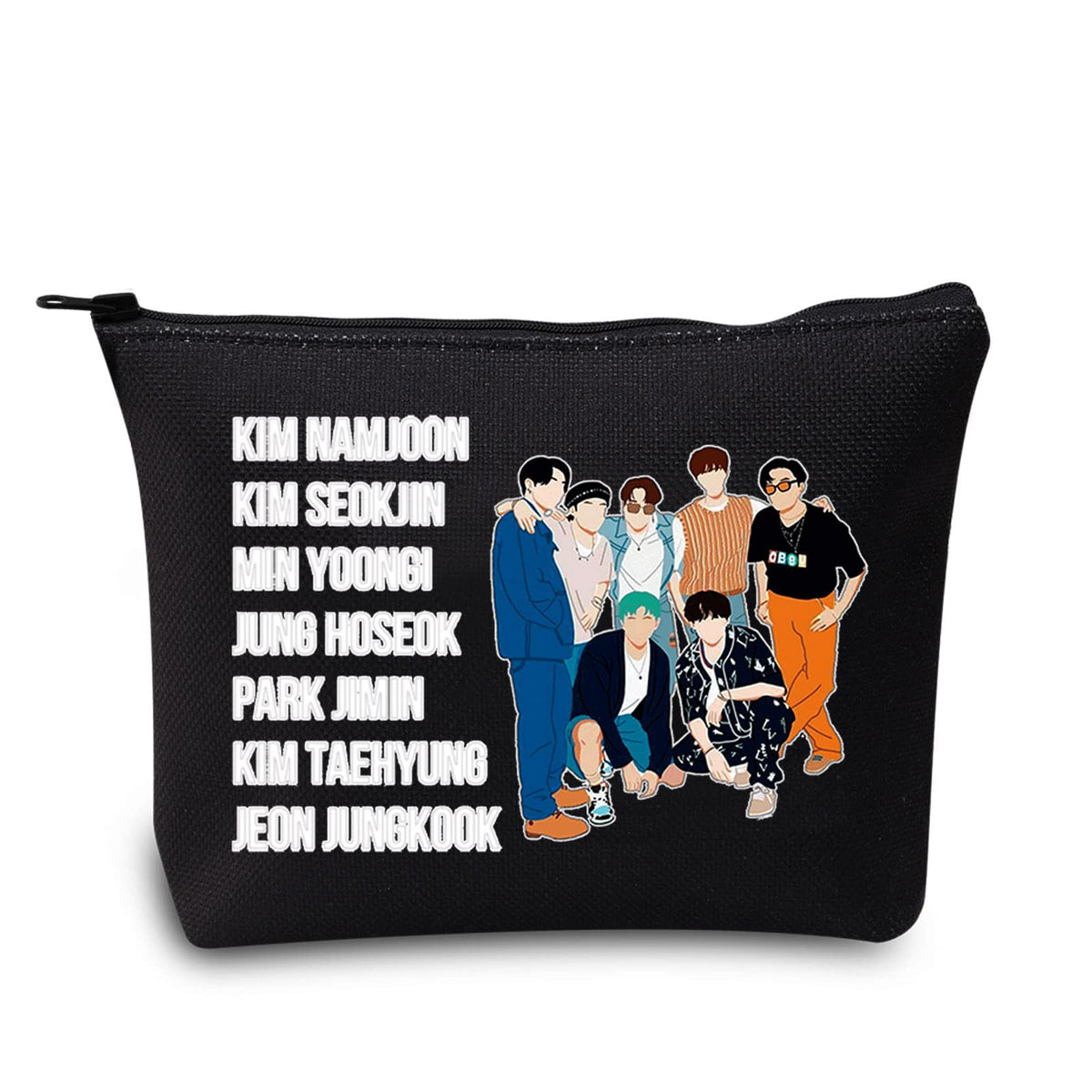 Levlo K-Pop Army Cosmetic Makeup Bag - Black Canvas Zipper Pouch For Fans & Women