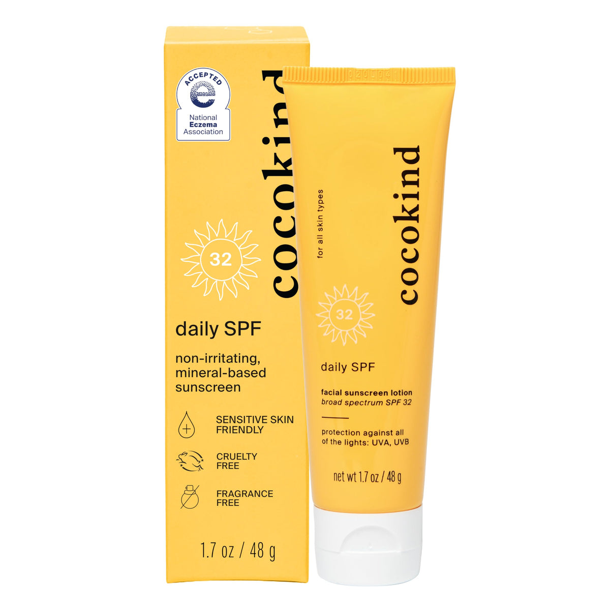 Cocokind Daily Spf 32 Mineral Sunscreen, Unscented, Reef Safe, 1.7 Oz Face Protection