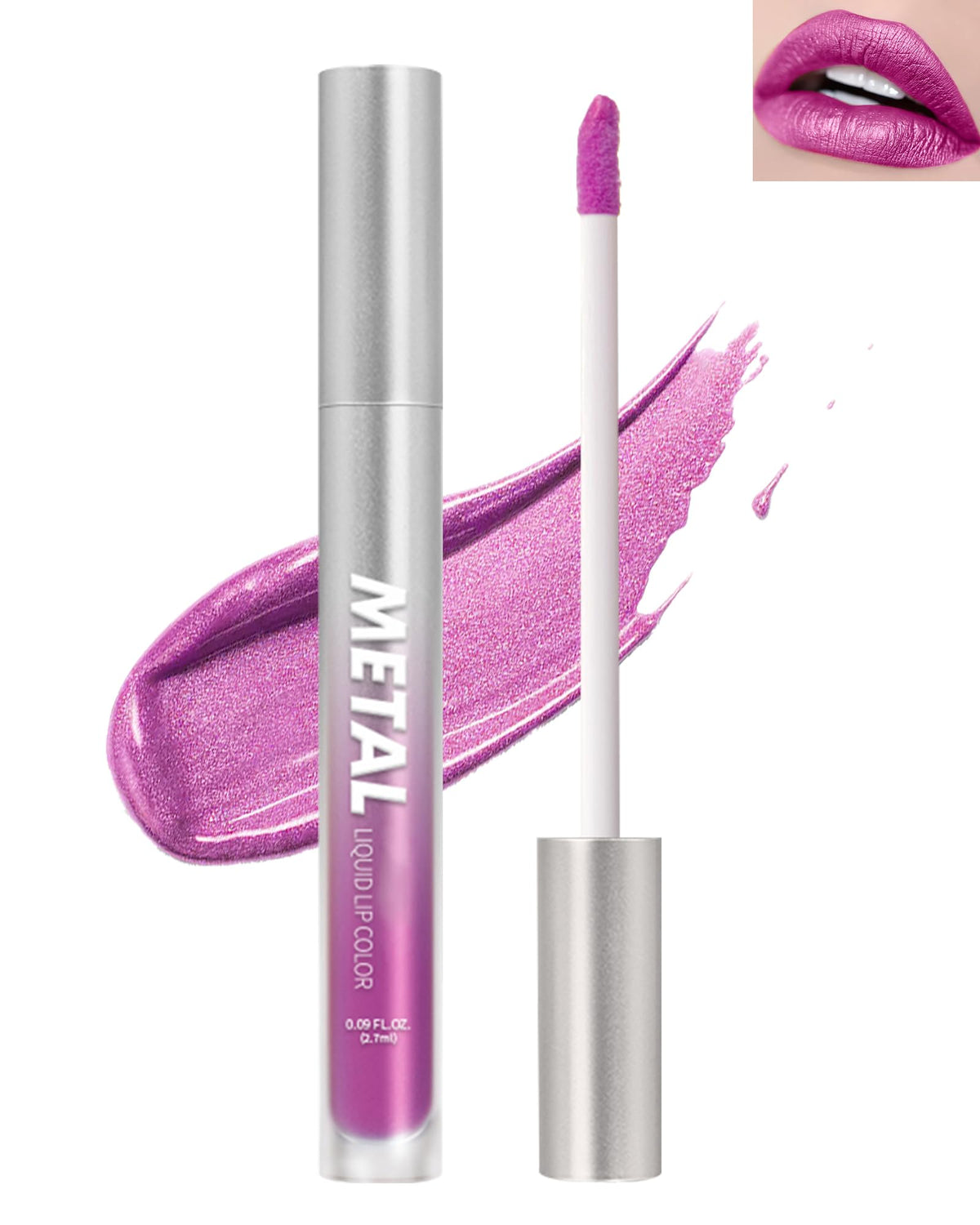 Lestpola Metallic Lip Gloss - Diamond Shimmer Pink, Waterproof, Long-Lasting, Non-Stick, 0.09