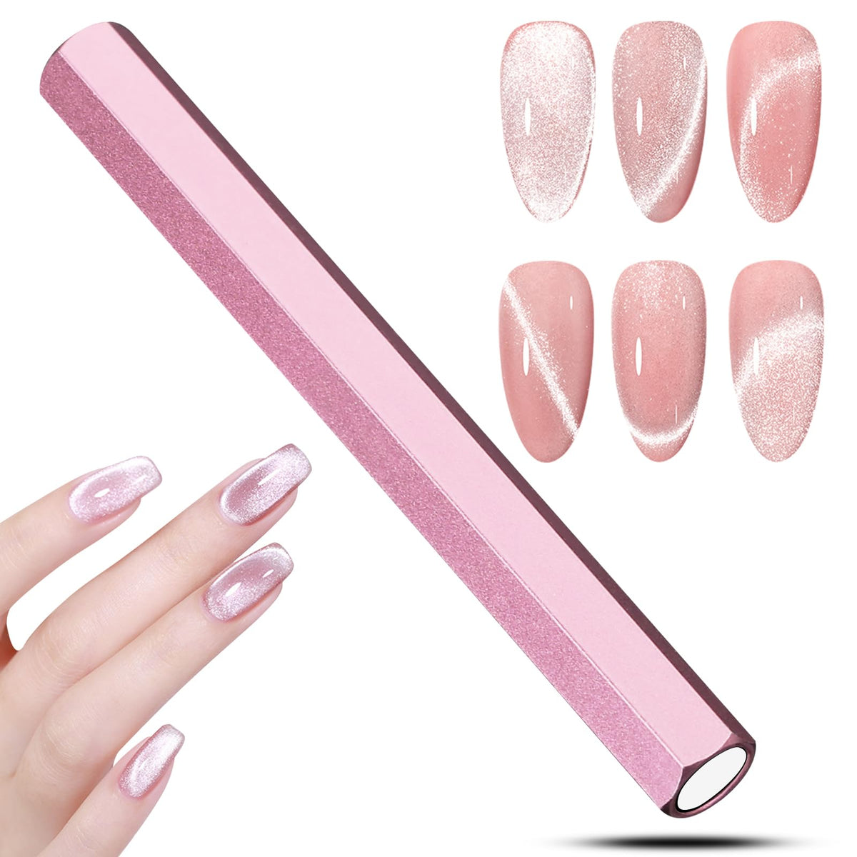 C12Rtive Cat Eye Nail Magnet Stick - Double-Ended Hexagon, Stainless Steel, Pink For Diy & Salon