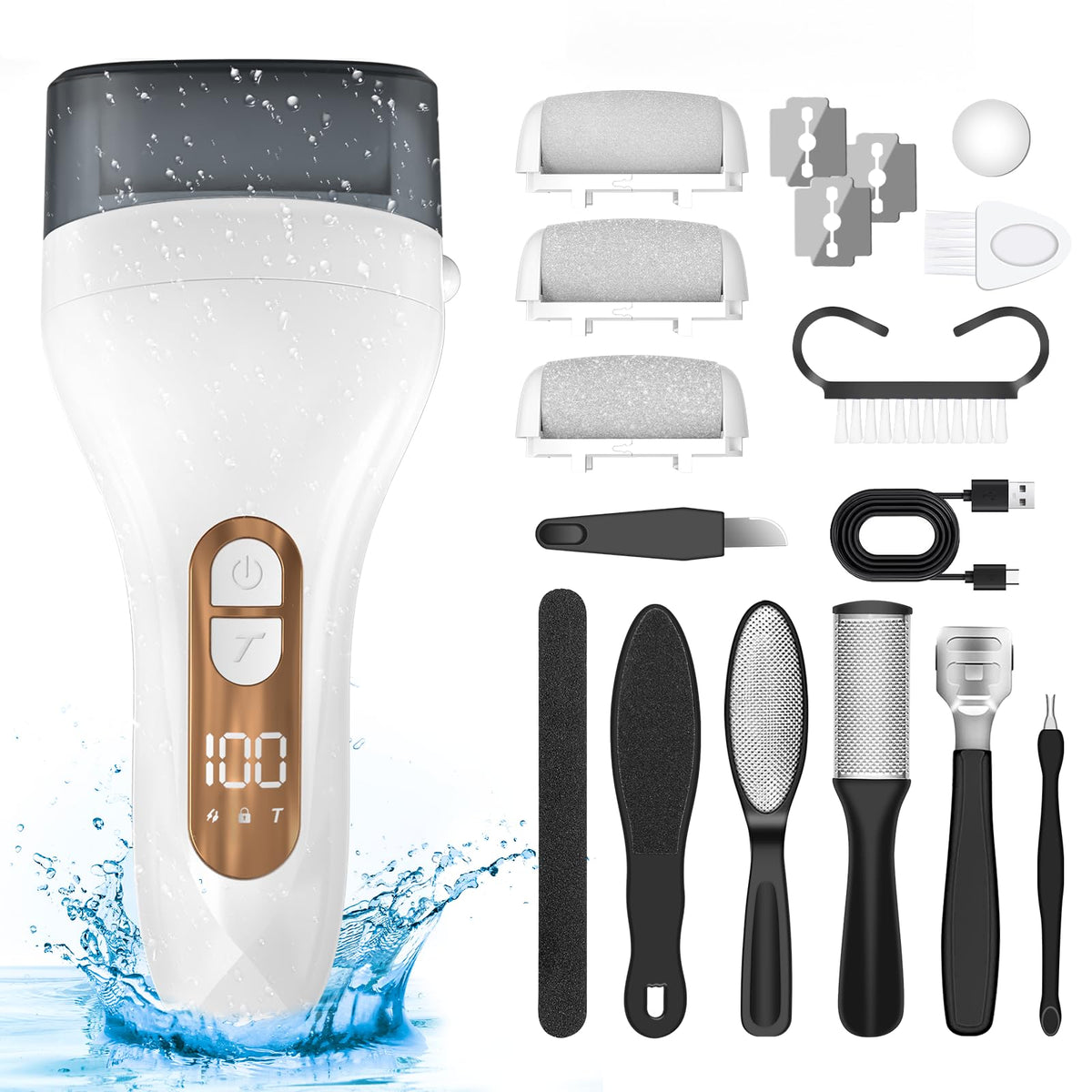 Hoxida Electric Callus Remover - Rechargeable Waterproof Foot File With Lcd Display, 10In1 Kit