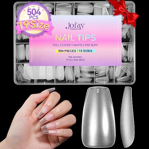 Jofay Fashion Medium Coffin Nail Tips - 504Pcs Full Matte Gel, Pre-Shaped Acrylic Extensions