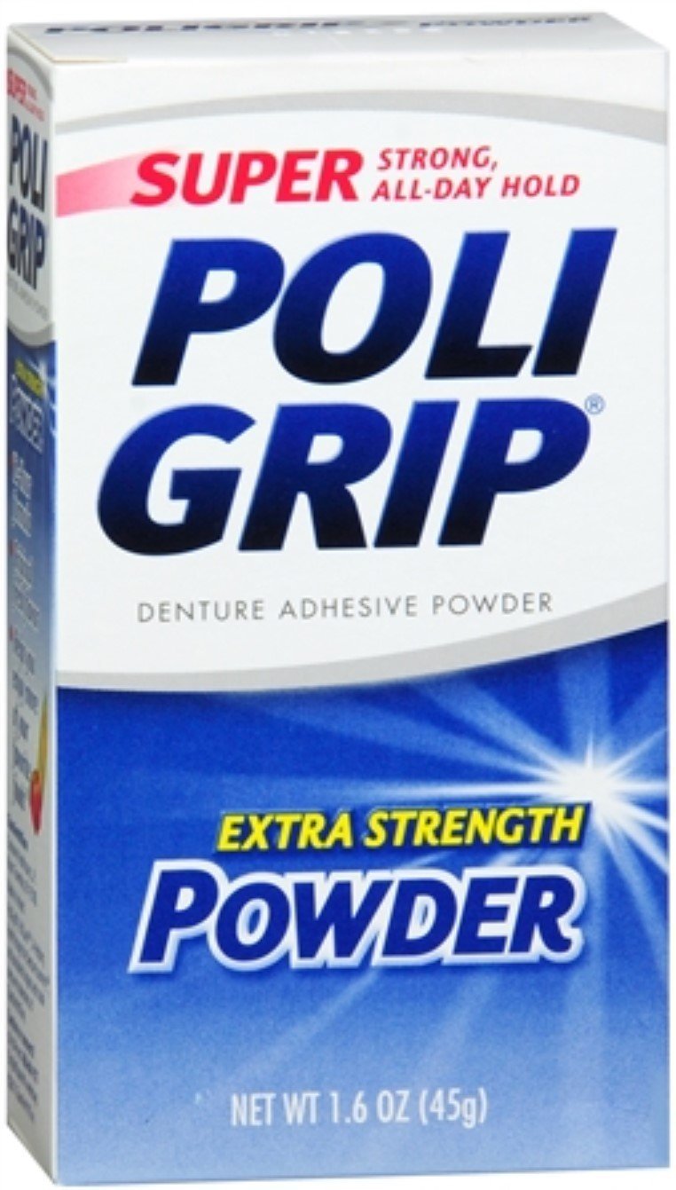 Super Poligrip Extra Strength Denture Adhesive Powder, 1.6 Oz, Pack Of 2, White