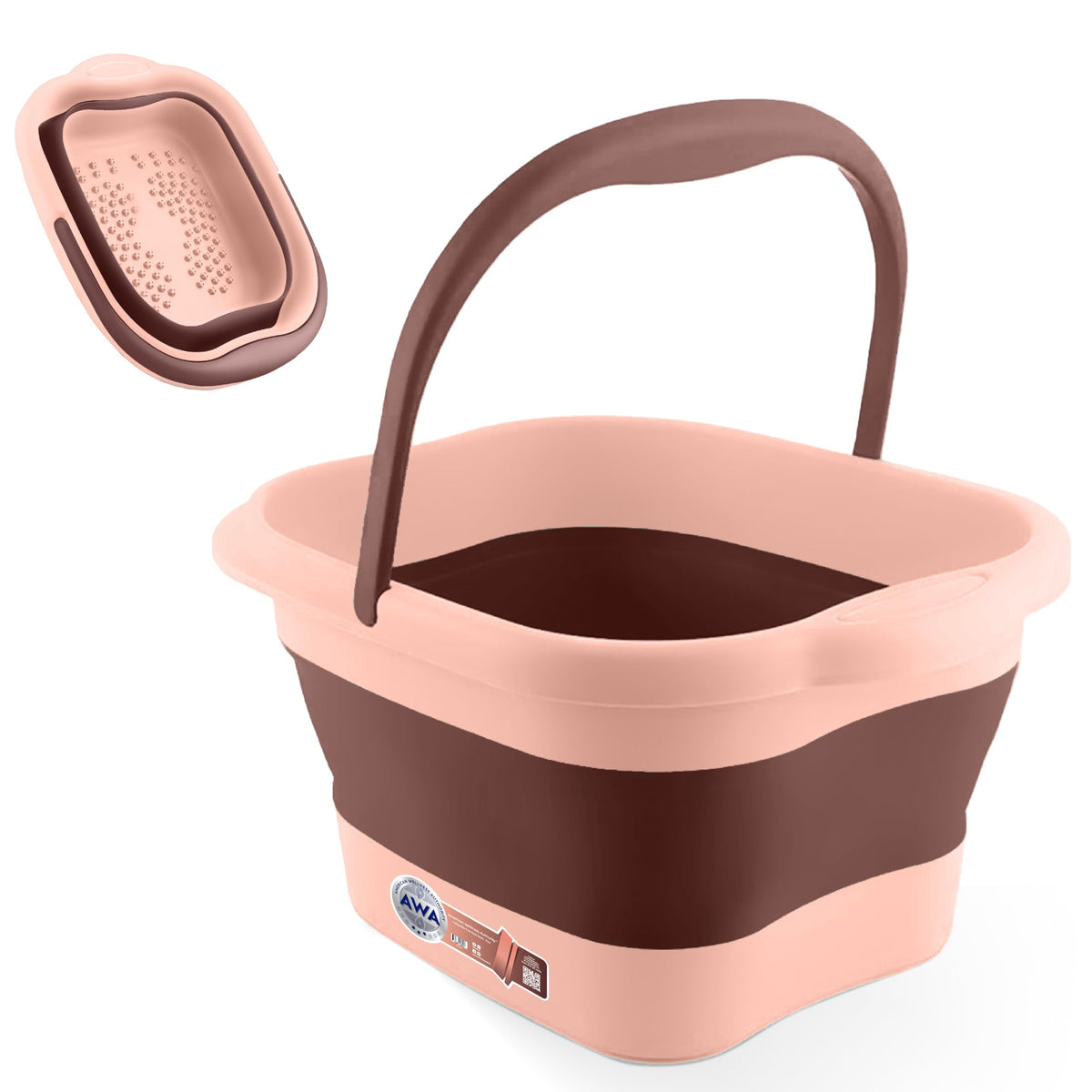 Awa Collapsible Pink Foot Soaking Tub With Massage Points - Plastic Pedicure Bowl