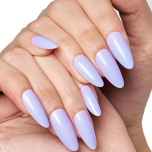 GLAMERMAID Pure Purple Press On Nails - Medium Almond Glossy Stiletto Fake Nails for Women