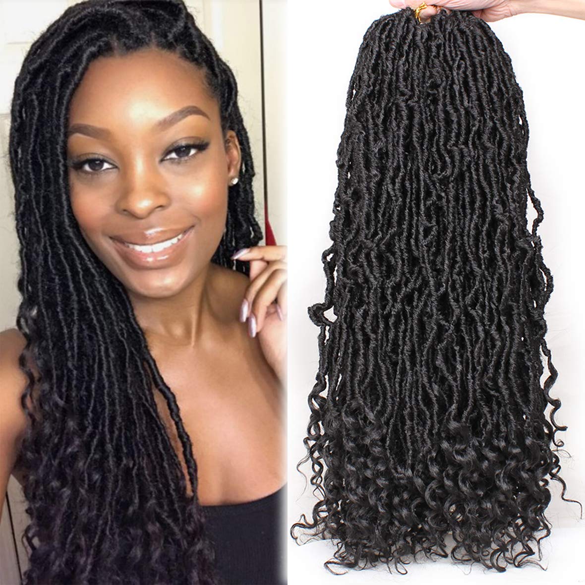 Leeven 24&quot; Faux Locs Crochet Hair - 2 Packs Long Soft Braids with Curly Ends, Natural Black