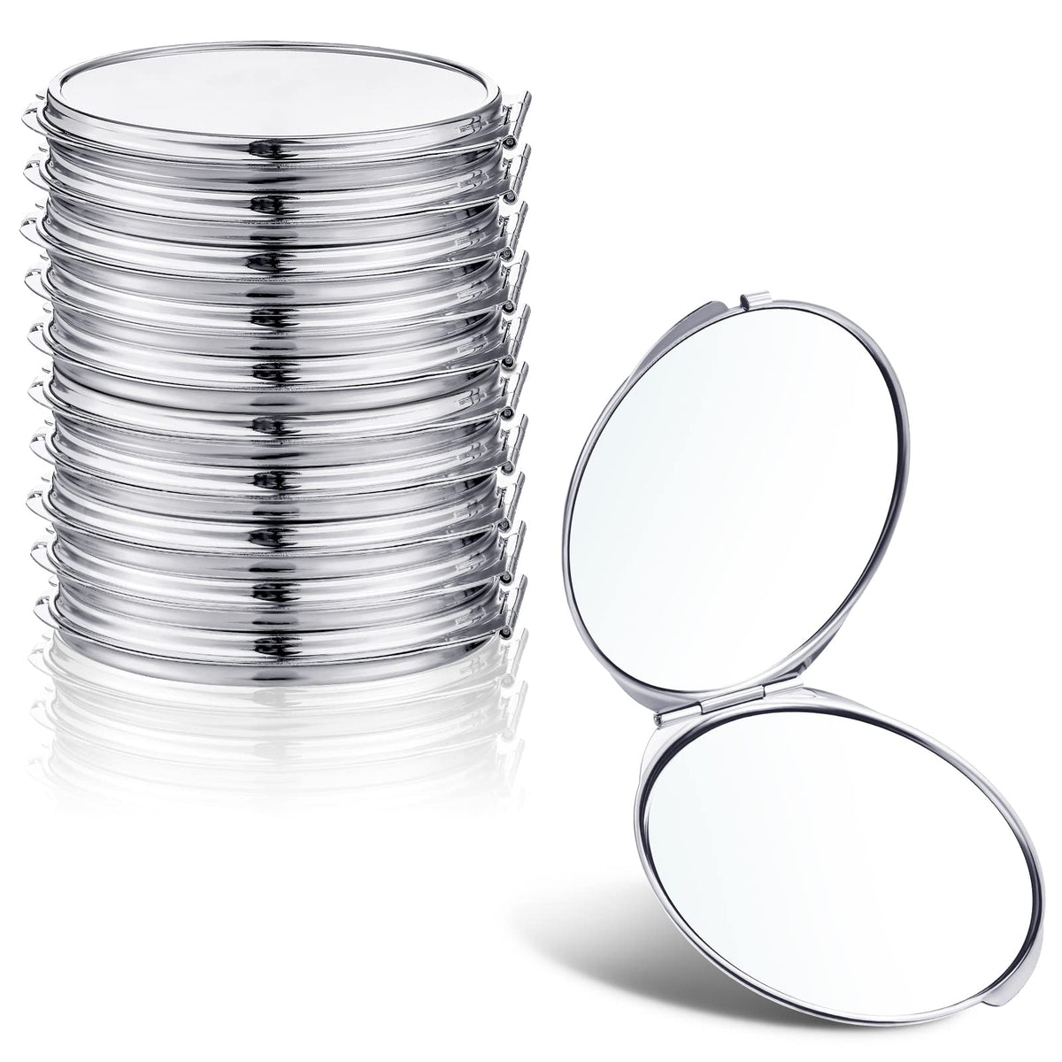 Yalikop 8 Pcs Compact Mirror Set, Double-Sided 1X/2X Magnification, Portable Silver Makeup Mirror