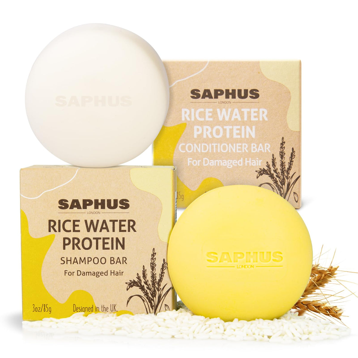 Saphus Rice Shampoo Bar & Conditioner Set - Hair Growth, Paraben & Sulfate Free, 6 Oz