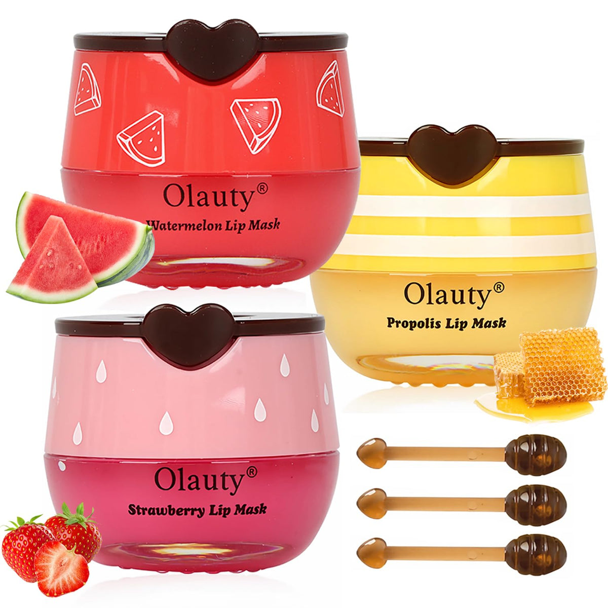 Blibling 3 Pcs Bee Lip Balm Set B - Honey Pot Strawberry Watermelon Apple Lime Moisturizing Care