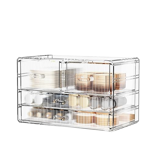 ZHIAI Acrylic Stackable Storage Drawers - Clear Makeup Organizer for Bathroom & Vanity (4 Drawers)