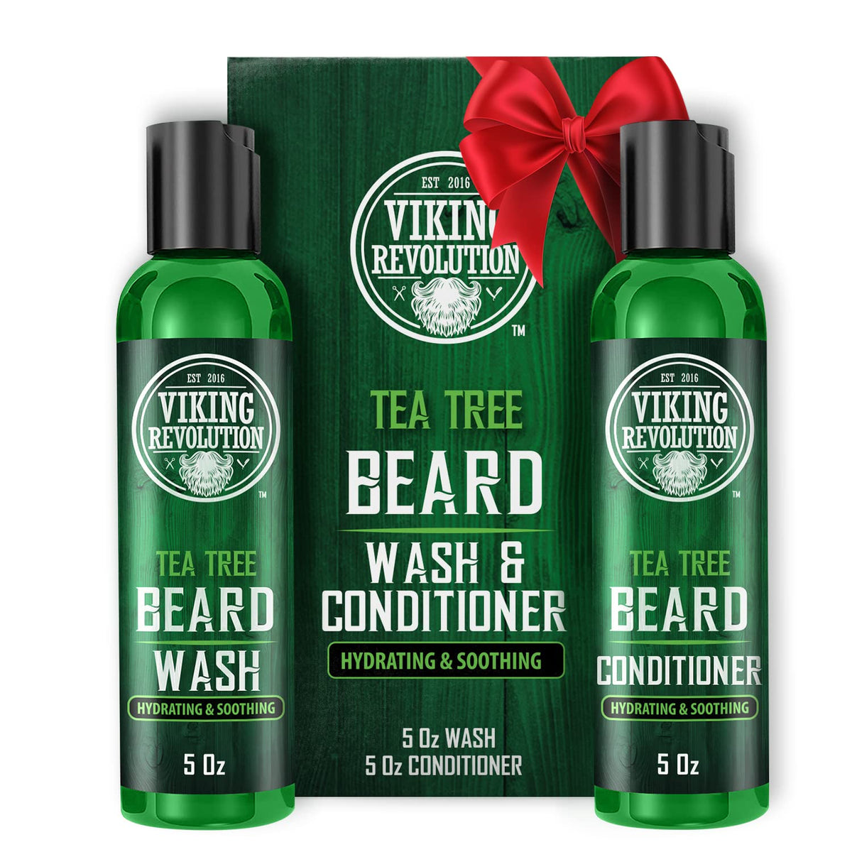 Viking Revolution Tea Tree Beard Wash & Conditioner Set - Natural Softener With Argan Oil & Ginseng