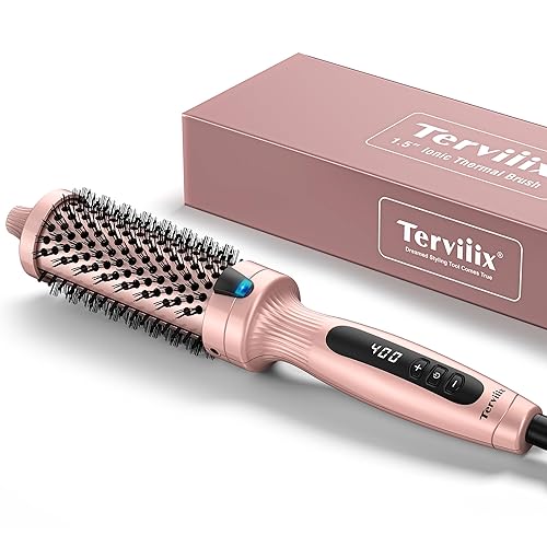 Terviiix 1.5&quot; Thermal Brush - Ionic Curling Iron with Digital Display & 9 Temperatures, Rose Gold