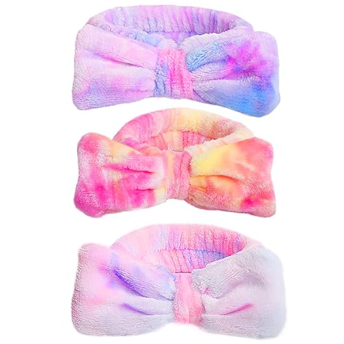 WSYUB Spa Headband Set - Fuzzy Makeup & Skincare Hair Bands for Women, Gradient Purple/Pink/White