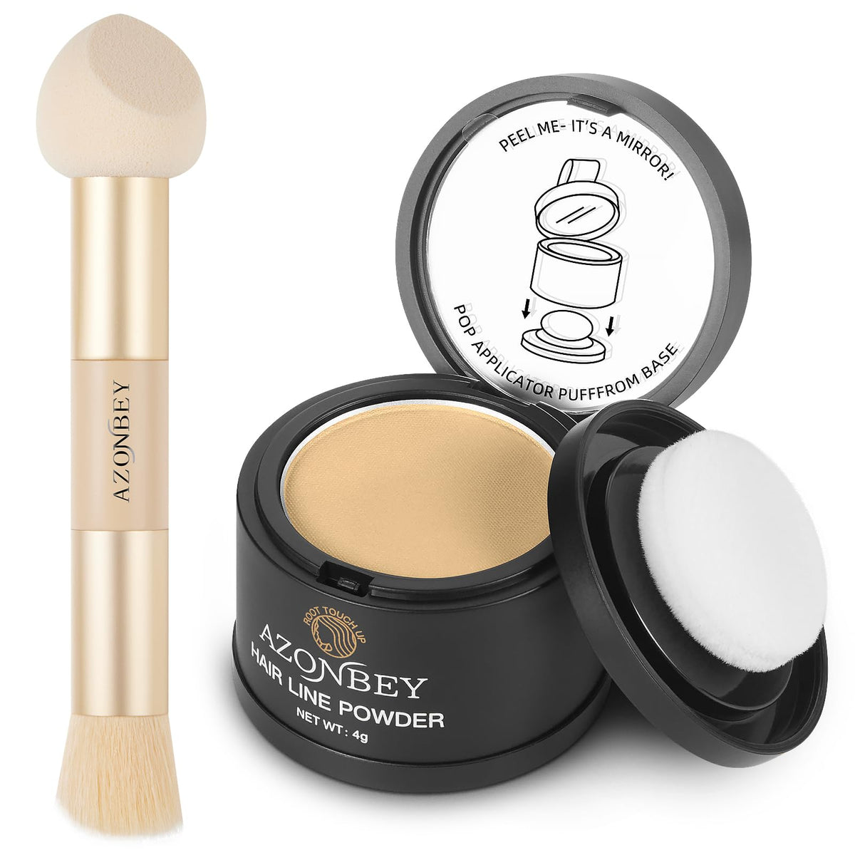 Azonbey Root Touch Up Sets - Light Blonde Hairline Powder & Brush, Water & Sweat Resistant