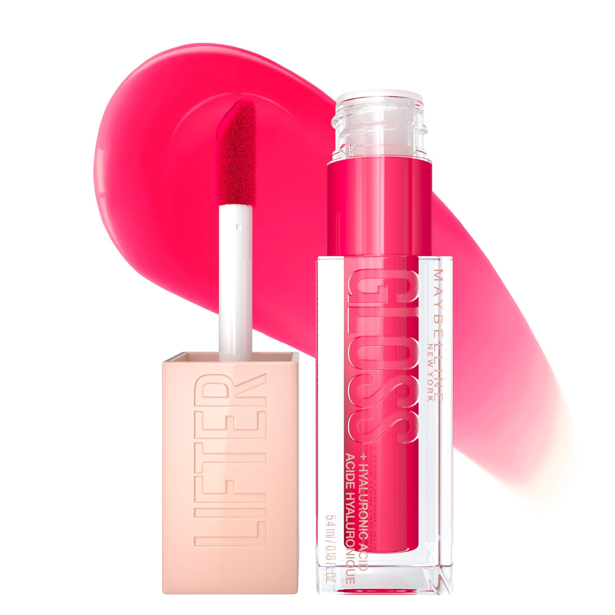 Maybelline Lifter Gloss With Hyaluronic Acid, Bubblegum Pink, 0.18 Fl Oz, Hydrating Lip Gloss