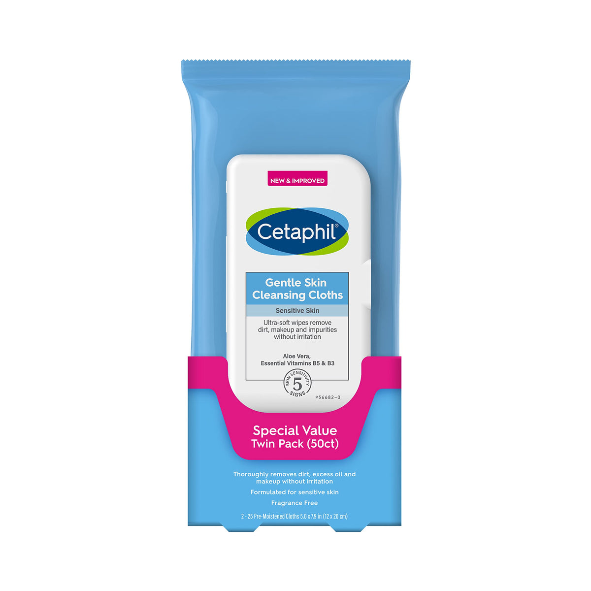 Cetaphil Gentle Face And Body Wipes, 50 Count Twin Pack, Hypoallergenic, Fragrance Free