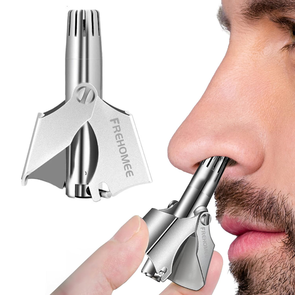 Frehomee Manual Nose Hair Trimmer, Waterproof Stainless Steel, No Battery, Silver Classic