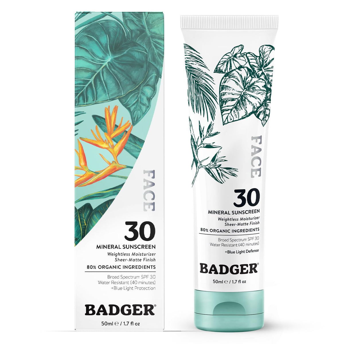 Badger Spf 30 Mineral Face Sunscreen, Vegan & Unscented Moisturizer, 1.7 Fl Oz