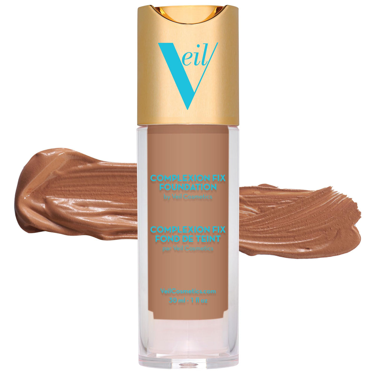 Veil Cosmetics Complexion Fix Foundation - Hydrating, Buildable, Oil-Free, Vegan, 4N Tan Neural