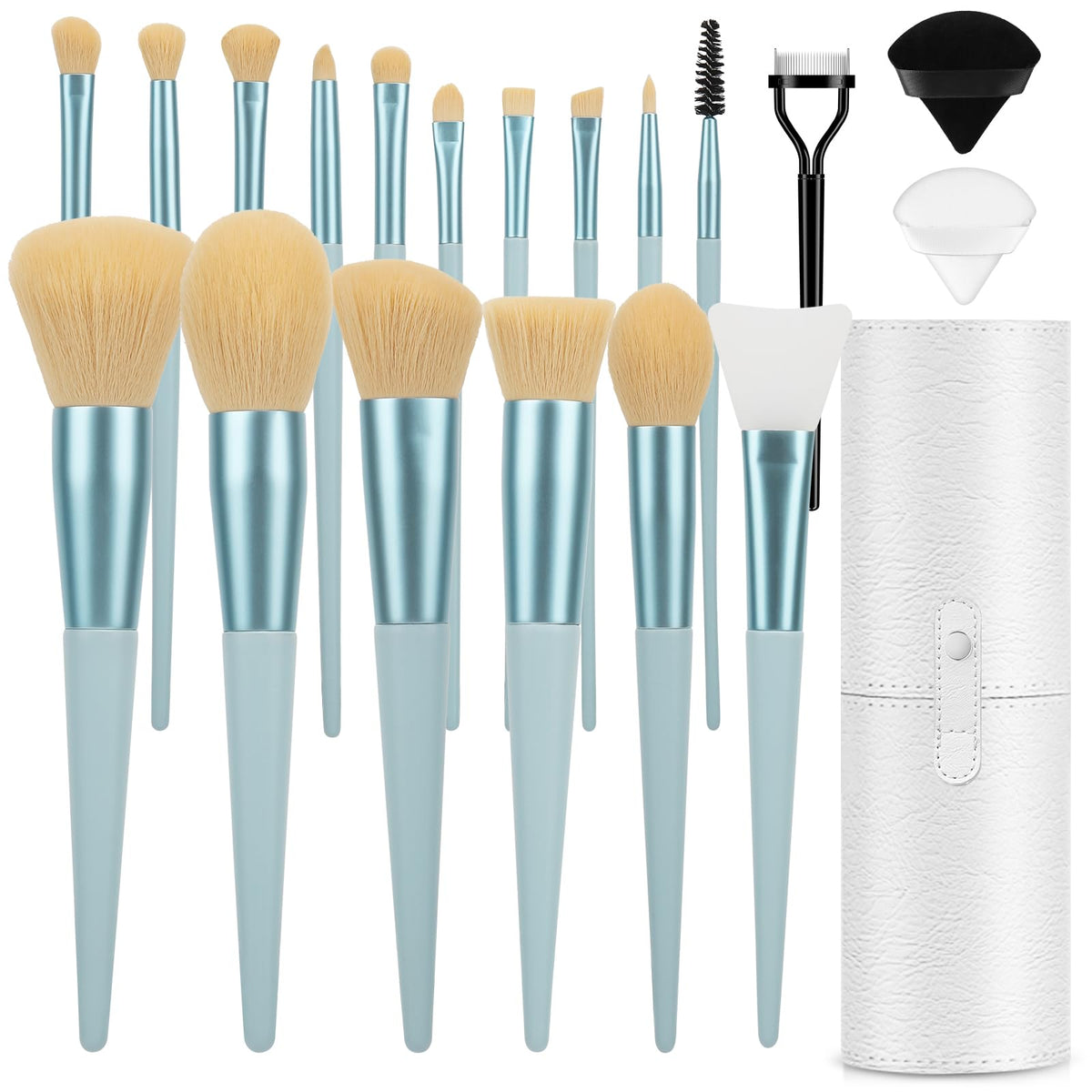 Luxbru 20Pc Baby Blue Makeup Brush Set - Foundation, Eyebrow, Blending, Contour & Powder Brushes