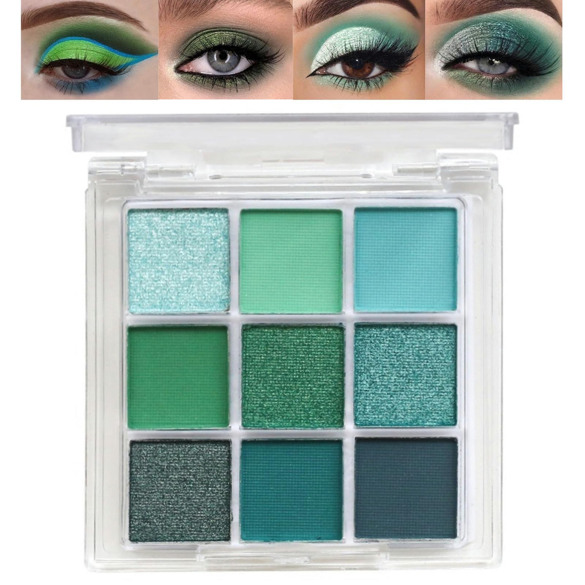 Okerker 9-Color Green Grey Shimmer Matte Eyeshadow Palette - High Pigment Waterproof Shades