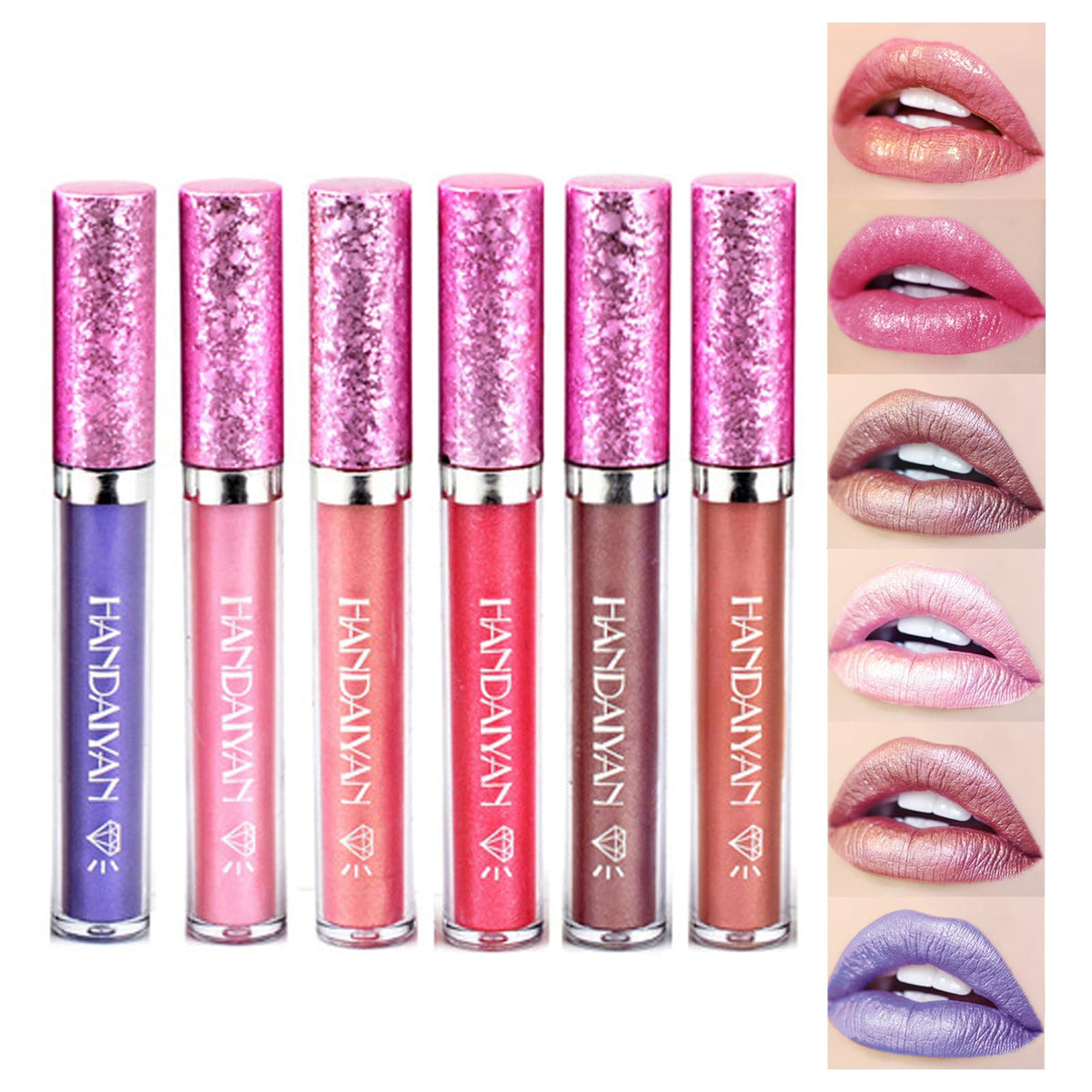 Rosarden Shiny Metallic Satin Liquid Lipstick Set - Long-Lasting, Waterproof, Moisturizing Lip Gloss