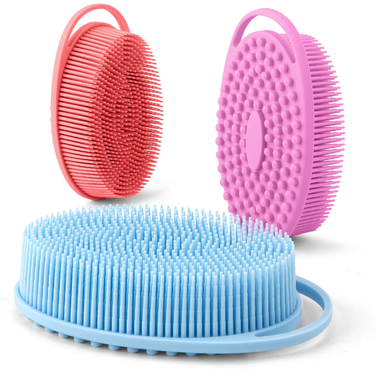 Wrnzl Silicone Body Scrubber Set - Exfoliating Bath Brush For Sensitive Skin, 3 Pack