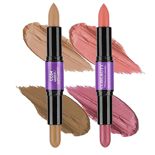 CCbeauty 2pcs Matte Contour Concealer Stick & Blush, Long Lasting Waterproof Makeup, Amber