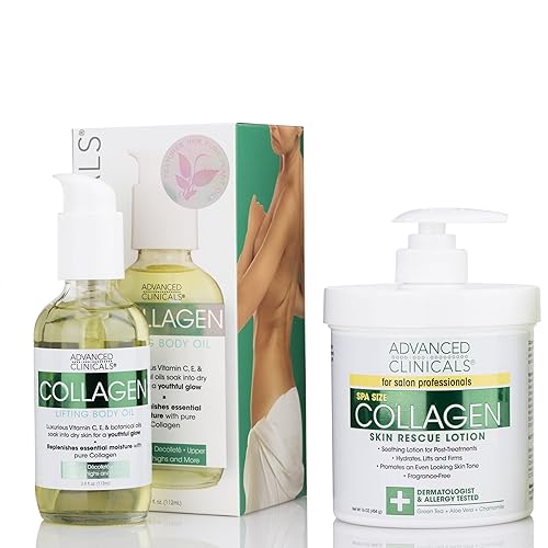 Advanced Clinicals Collagen Cream & Body Oil Set - Tightening, Firming, Hydrating Skin Care