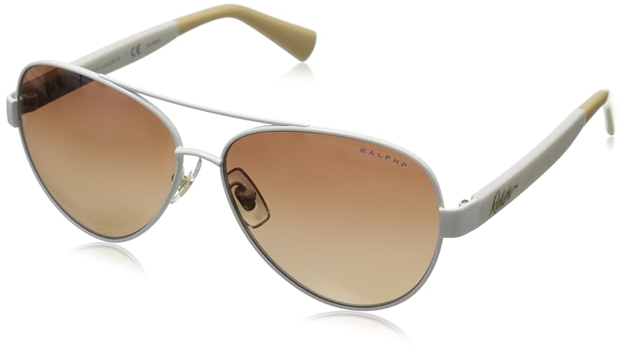 Ralph By Ralph Lauren Women'S Polarized Aviator Sunglasses, White/Brown Gradient, 58 Mm