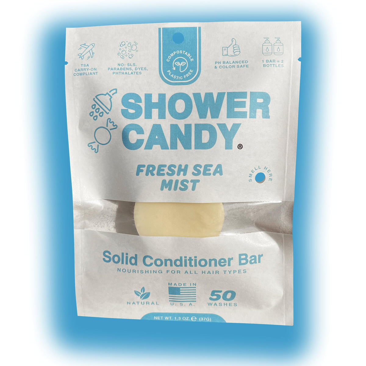 Shower Candy Sea Mist Solid Conditioner Bar | Natural, Zero Waste, Travel Size, Sls Free