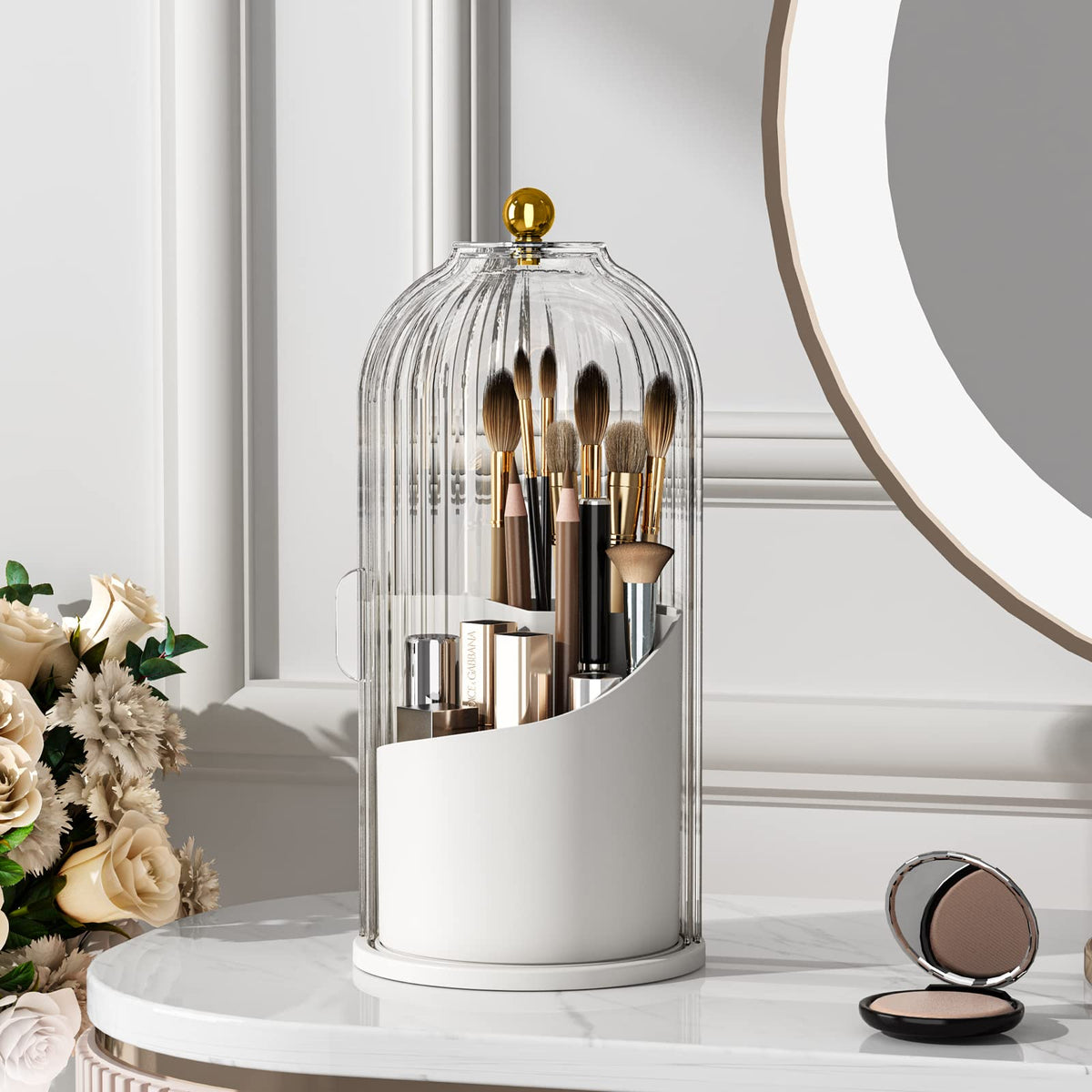 Yoolens 360 Rotating Transparent Makeup Brush Holder With Lid - Dustproof Vanity Organizer